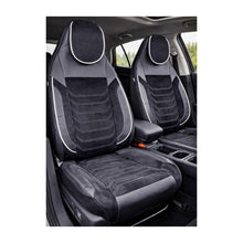 Încarcă imaginea în vizualizatorul Galerie, Huse scaune auto universale fractionate Premium cu tetiera fata incorporata negru cu cusatura alba