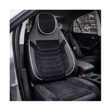 Încarcă imaginea în vizualizatorul Galerie, Huse scaune auto universale fractionate Premium cu tetiera fata incorporata negru cu cusatura alba