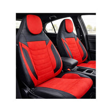 Încarcă imaginea în vizualizatorul Galerie, Huse scaune auto universale fractionate Premium cu tetiera fata incorporata negru cu rosu