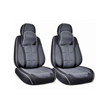 Încarcă imaginea în vizualizatorul Galerie, Huse scaune auto universale fractionate 9D Premium fata si spate negru gri antracit cusaturi gri