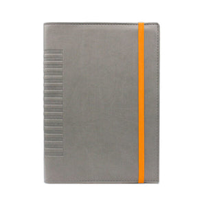 Agenda de lux 2026, datata zilnic, Cometa Gri cu elastic orange, 15 x 21 cm