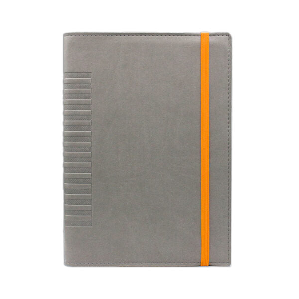 Agenda de lux 2026, datata zilnic, Cometa Gri cu elastic orange, 15 x 21 cm