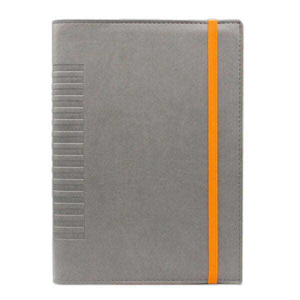 Agenda de lux 2026, datata zilnic, Cometa Gri cu elastic orange, 17 x 24 cm