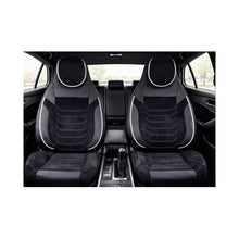 Încarcă imaginea în vizualizatorul Galerie, Huse scaune auto universale fractionate Premium cu tetiera fata incorporata negru cu cusatura alba
