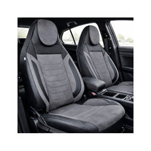 Încarcă imaginea în vizualizatorul Galerie, Huse scaune auto universale fractionate Premium cu tetiera fata incorporata negru cu gri
