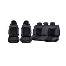 Încarcă imaginea în vizualizatorul Galerie, Huse scaune auto universale fractionate Premium cu tetiera fata incorporata negru cu cusatura alba
